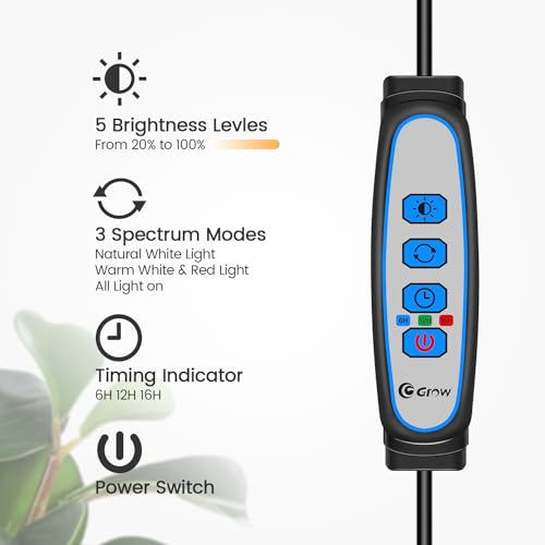 Garpsen Full Spectrum LED Grow Light for Indoor Plants, 67" Adjustable Height, 3 Color Modes, Black, Model BL-B20A