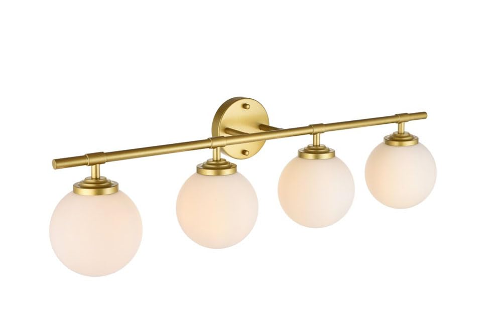 Living District Ansley 4-Light Iron & Glass Bath Sconce in Brass/Frosted White