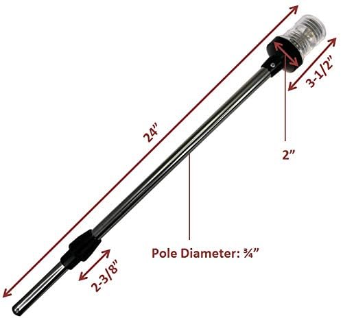 Pactrade Marine 12V Boat Navigation Anchor Light 360° LED Splashproof Black Housing Plug-In Base (H=25in) USCG Approved