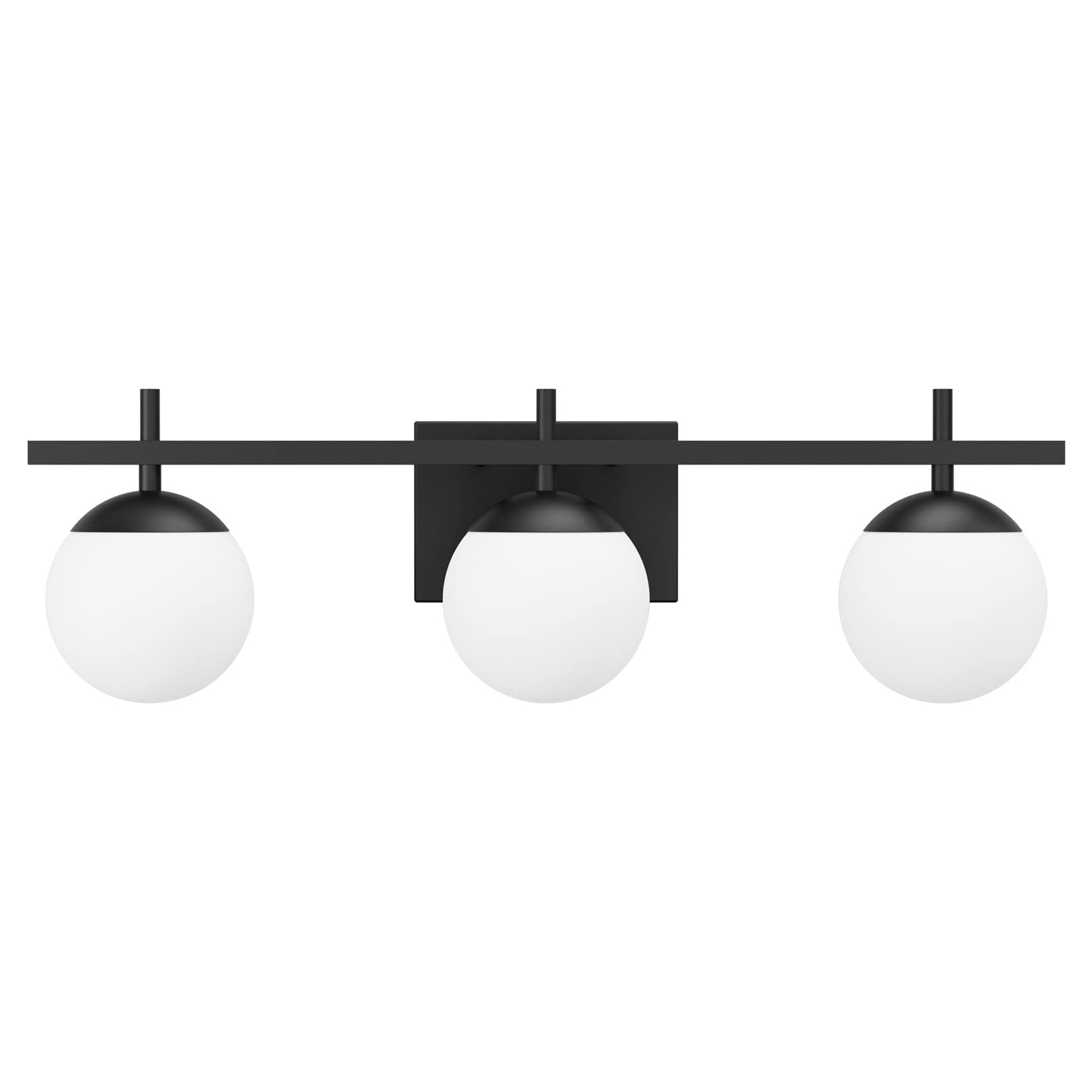 Ralbay 3-Light Modern Bathroom Vanity Lights, Matte Black with Milky Glass, Model 1100