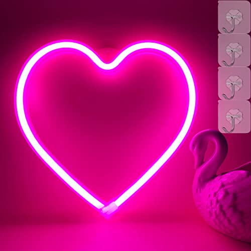 Vifulin Neon Heart Lights Pink Heart Neon Sign Heart Led Light, Led Heart Lamp Heart Decorations For Home, Hanging Heart Gifts H