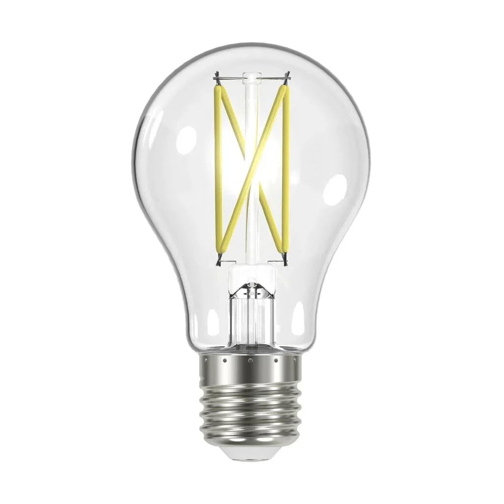 Satco 8 Watt LED A19 Light Bulb Clear Medium Base 2700K Warm White 90 CRI 120 Volt 800 Lumens Dimmable 15000 Hours 6 Pack
