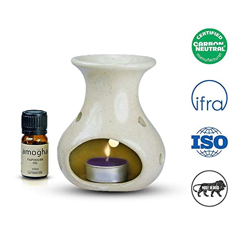 Iris Ceramic Stoneware Fragrance Vapourizer Diya Lavender & Tealights (White)