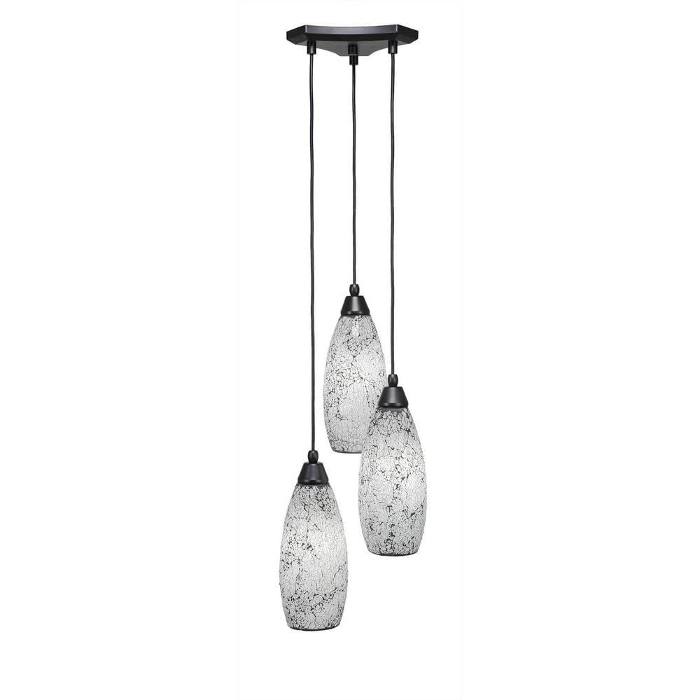 Toltec Lighting 28-Mb-416 Europa 3 Light Multi-Light Mini Pendant With Black Fusion Glass, 5.5&quot;, Matte Black