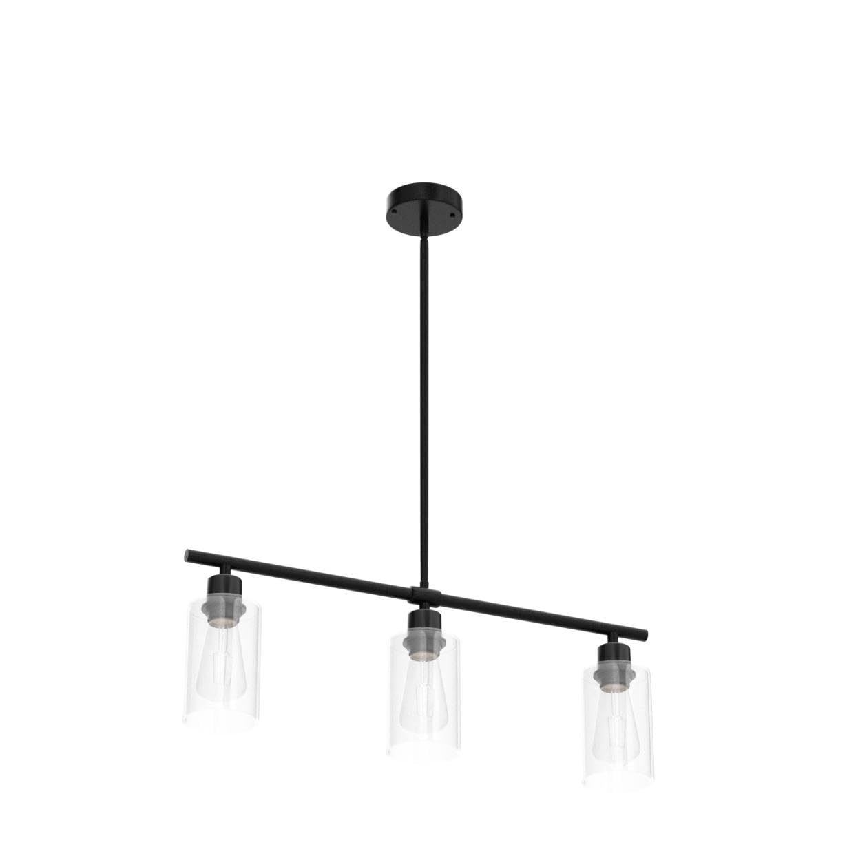 Yarlkav 3-Light Kitchen Island Lighting Black Linear Chandelier Pendant with Glass Shades, Model YR0683-BL