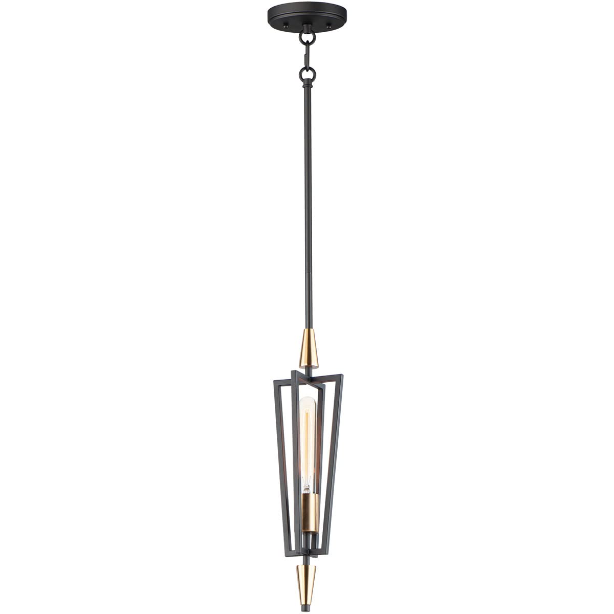 Maxim 1-Light Pendant Light, Alloy Steel, Black/Satin Brass, 4.75in Wide x 18in High, Model 11653BKSBR