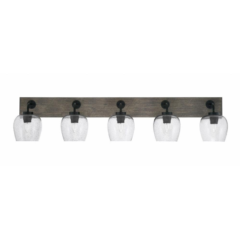Toltec Lighting 1775-Mbdw-4812 Oxbridge - 5 Light Bath Bar-9.75 Inches Tall And 46.75 Inches Length, Finish Color: Matte Black/Painted Distressed Wood-Look Metal, Glass Color: Smoke Bubble