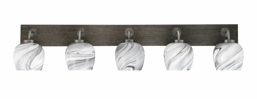 Toltec Lighting 1775-Gpdw-4819 Oxbridge - 5 Light Bath Bar-9.75 Inches Tall And 46.75 Inches Length, Finish Color: Graphite/Painted Distressed Wood-Look Metal, Glass Color: Onyx Swirl