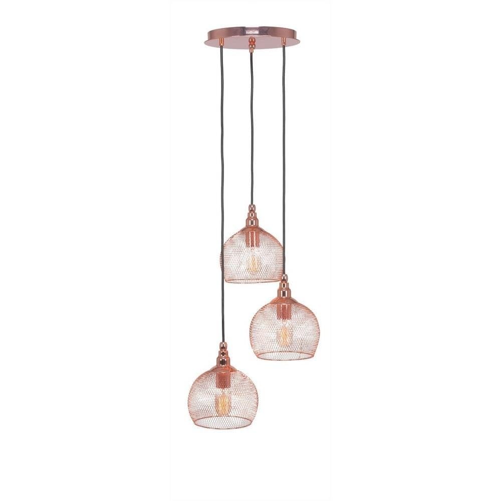 Toltec Lighting 1818-Cp-1802-At14 Plexus 3 Light Multi-Light Mini Pendant With Smoke Antique Bulbs, Copper