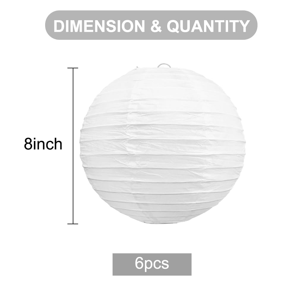 Beishida 8-Inch White Paper Lanterns Decorative Chinese/Japanese Hanging Round Paper Lanterns Lamp For Birthday, Wedding, Christ
