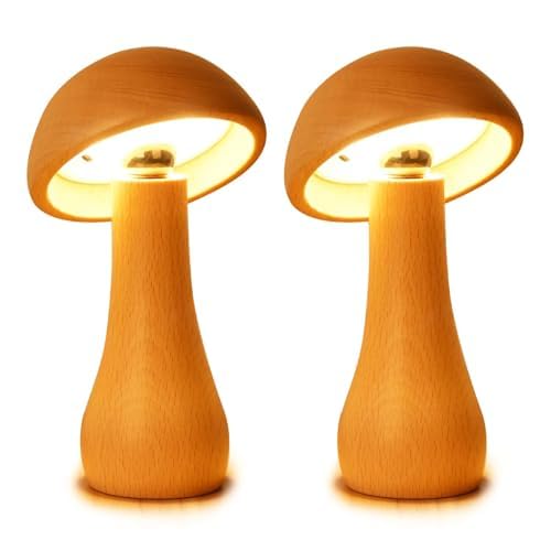Mushroom Lamp Set of 2  Portable Touch Switch Cordless Bedroom Lamps Set of 2  Rechargeable Battery Operated Night Light  Stepless Dimming  360 Degree Rotation Table Lamps for Ideal Gifts