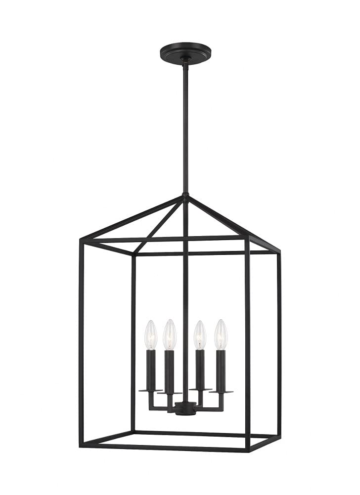 Generation Lighting 5115004-112 Perryton Medium Four - Light Hall/Foyer Hanging Modern Fixture, Midnight Black, 60 Total Watts, 