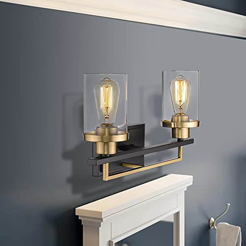 Emliviar 2-Light Gold Bathroom Vanity Light Fixture, Black & Gold With Clear Glass