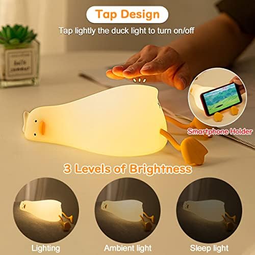 Famiduo Cute Lying Flat Duck Night Light, Led Lazy Duck Lamp Squishy, Extra Duckie Decor Gift, Dimmable Fun Ducky Lay Lamp, Duck Light Laying Down, Rechargeable Bedside Touch Soft Lamp For Kids Sleep