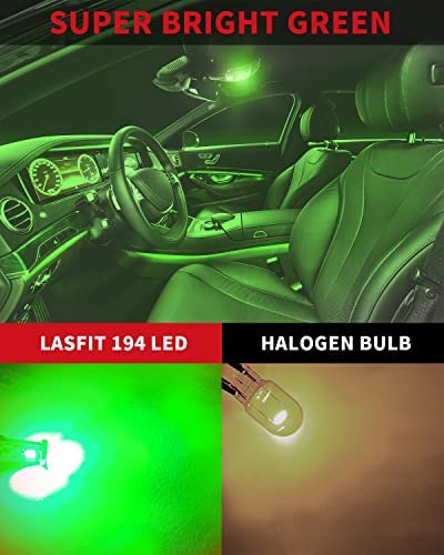 LASFIT LED Bulb T10 194 2825 W5W 400LM 6000K Green Pack of 2 Non-Polarity Canbus Error Free
