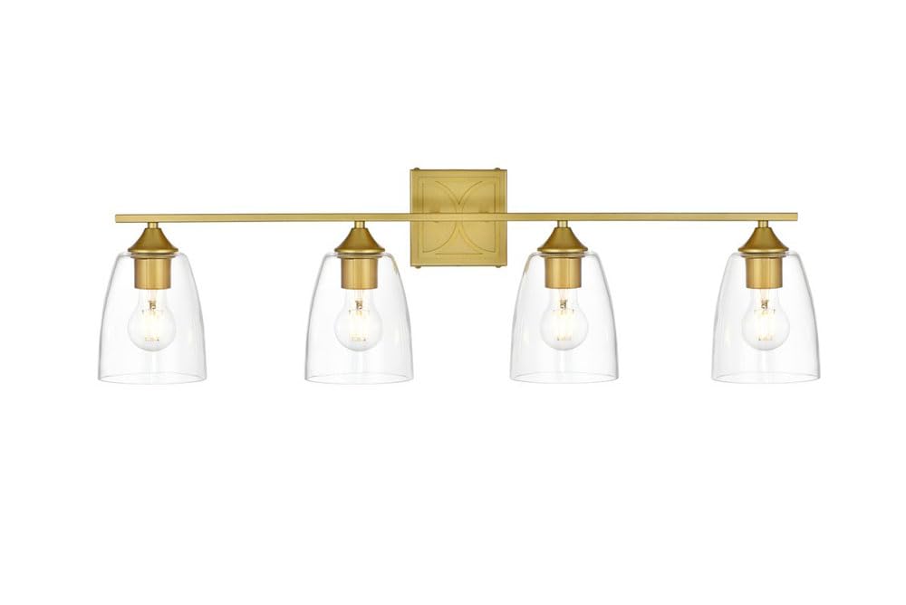 Living District Harris 4-Light Iron & Glass Bath Sconce in Brass/Clear