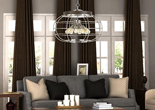 Cal Liberty Metal Chandelier, Brushed Steel/Wood, 31.5inx31.5inx25in, Model FX-3719-8