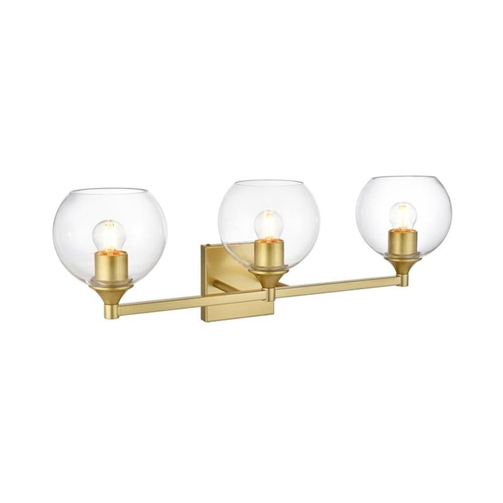 Living District Foster 3-Light Iron & Glass Bath Sconce in Brass/Clear