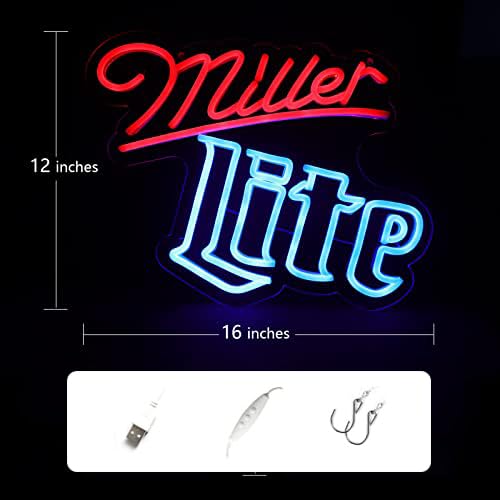 Vinray Neon Wall Sign - Dimmable Led Light For Home Bar, Garage, Pub - Miller Lite - Handmade, Easy Hanging