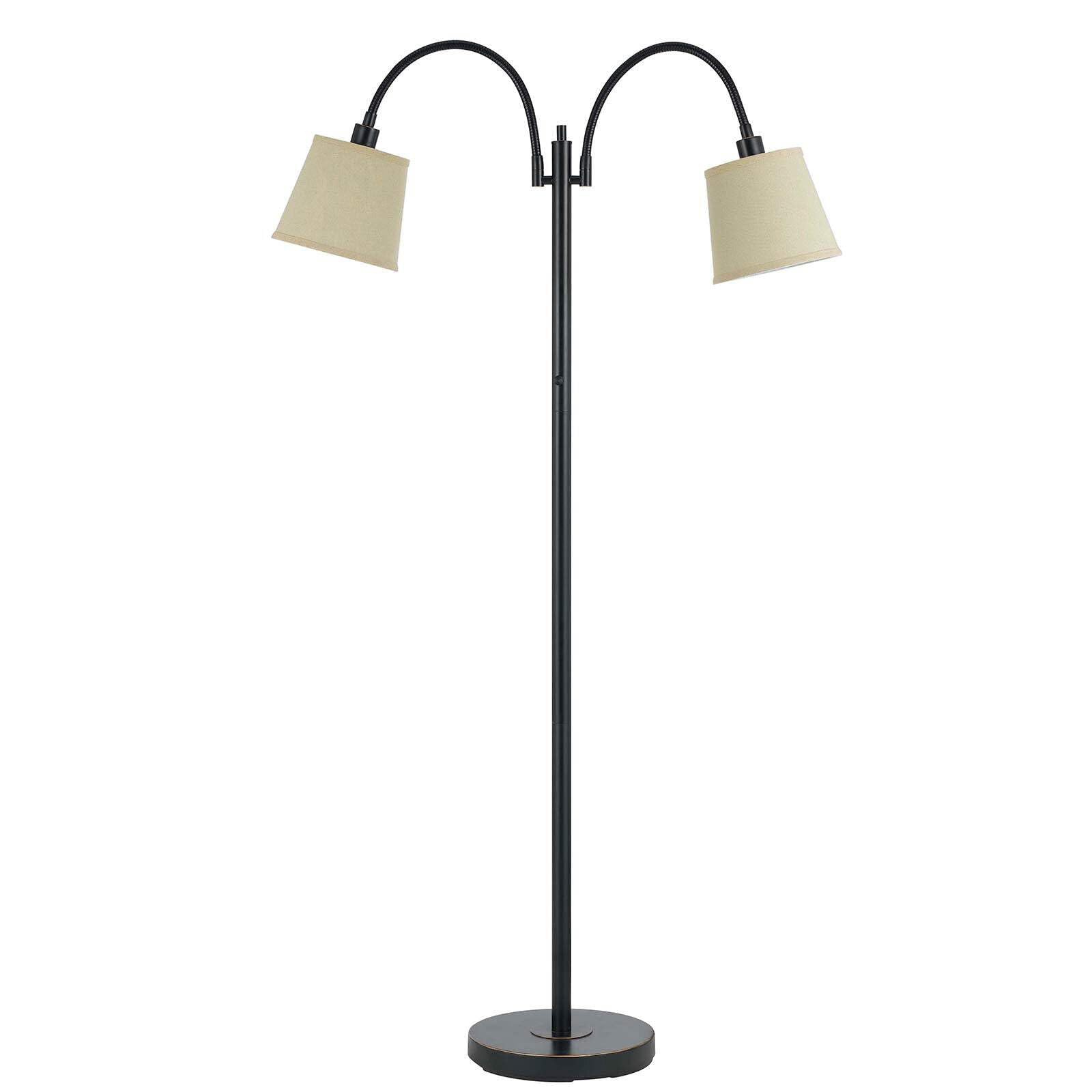 Homeroots Traditional 65 In. Floor Lamp - Two Light With Tan Square Shade, Metal Construction, Bronze Finish