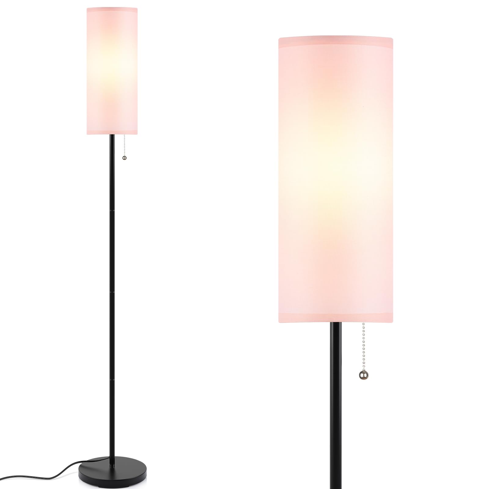 Coucrek Floor Lamp, Modern Standing Lamp, 3 Color Temperatures, Linen, Pink, Model F036-P