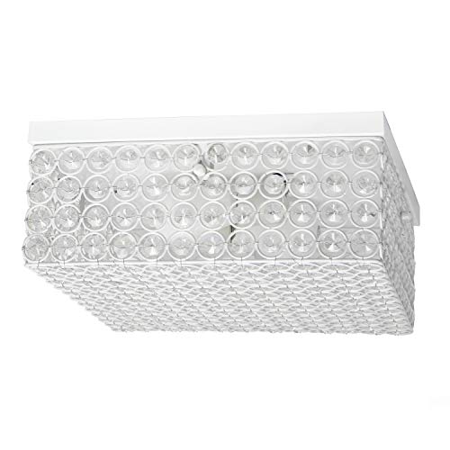 Elegant Designs Fm1004-Wht Elipse Crystal 12 Inch Modern Metal 2 Light Squared Ceiling Flush Mount Fixture, White