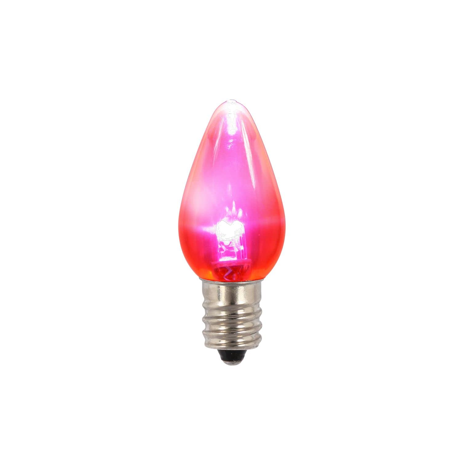 Vickerman C7 Transparent Plastic Led Pink Dimmable Bulb, E12 Nickel Base, 3 Diodes, .90Watts, 120Volts, 2 Lumens, 25 Per Case
