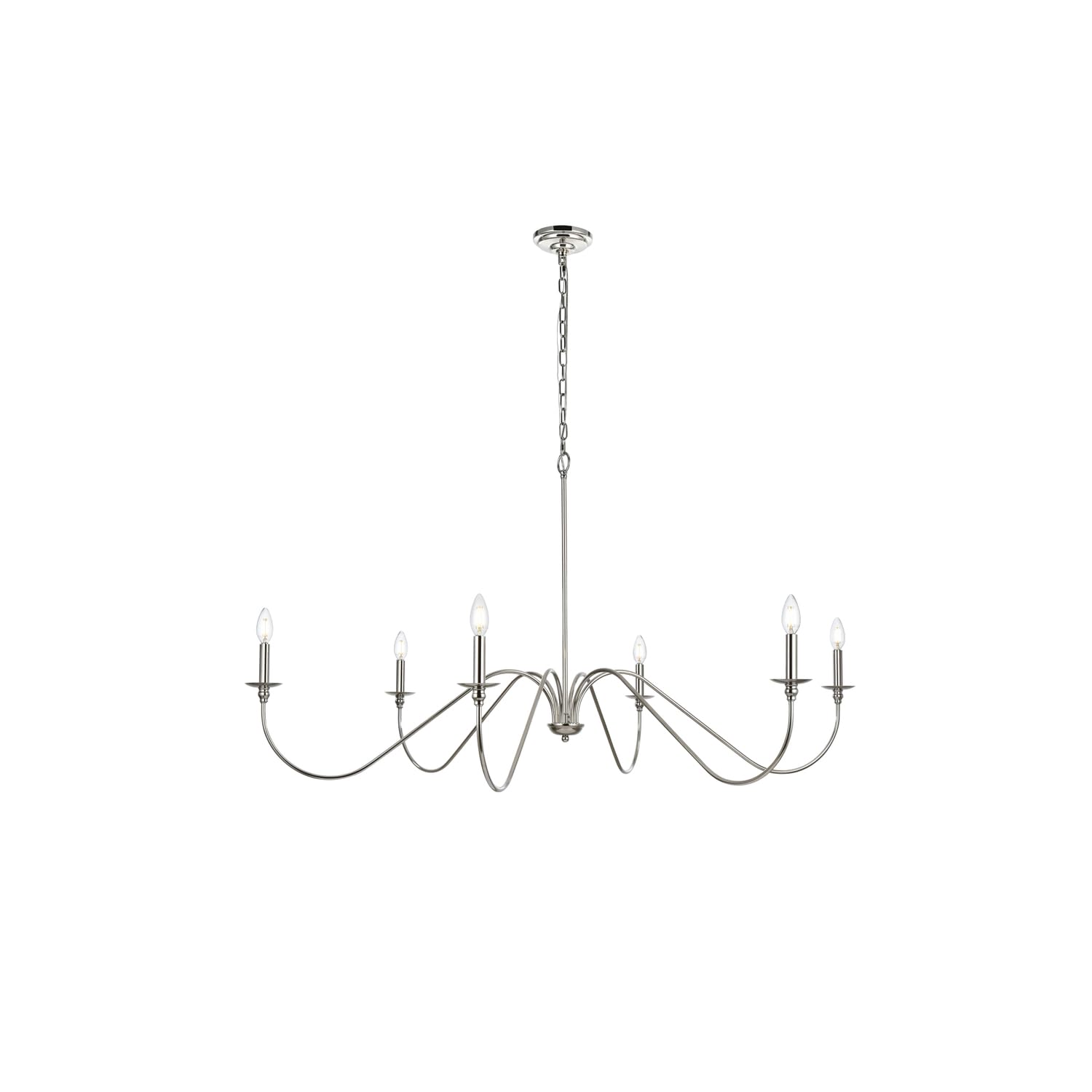 Living District 54&quot; 6-Light Metal Chandelier In Polished Nickel - Modern Lighting Fixture