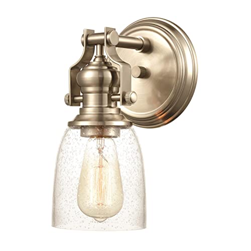 Elk Home Chadwick 1-Light Vanity Light, Satin Nickel With Clear Seeded Glass, Transitional Style