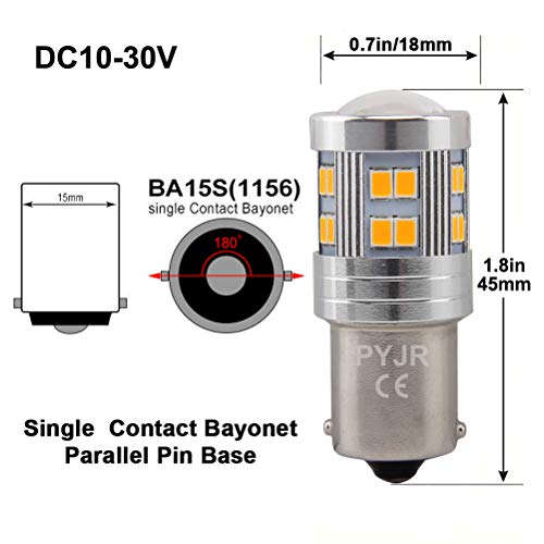 Pyjr 1156 Amber Led Bulb, 1000 Lumens, Ac/Dc 10-30V, Pack Of 2