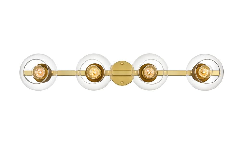 Living District Rogelio 4-Light Iron & Glass Bath Sconce in Brass/Clear