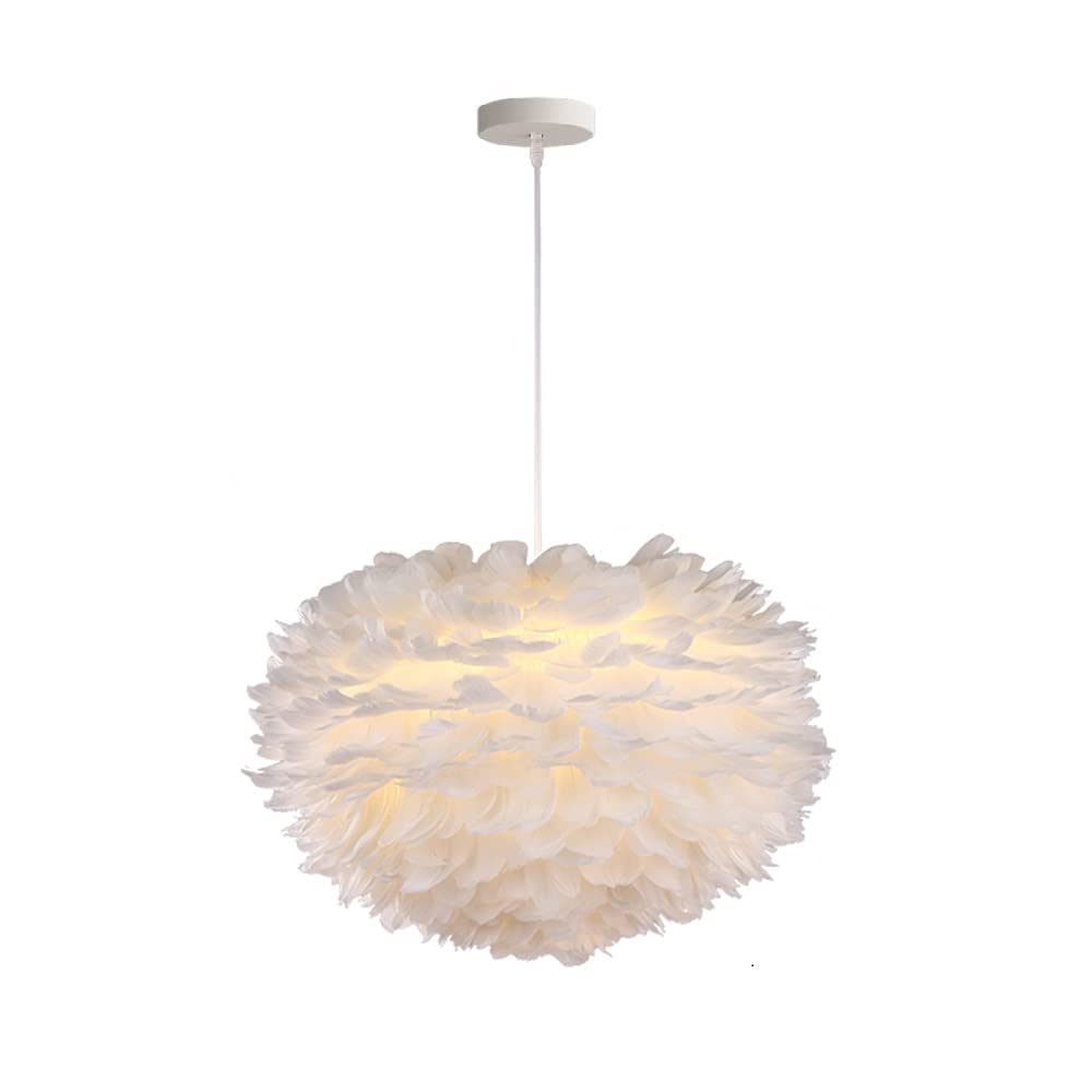 Surpars House White Feather Chandelier Pendant Light for Bedroom and Living Room