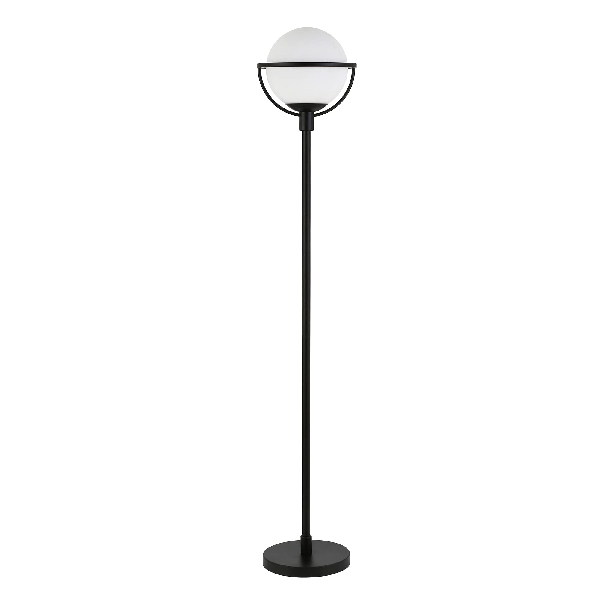 Henn&Hart 68 Glam 1-Light Floor Lamp with White Glass Globe Shade for Living Room, Bedroom, or Office, Black