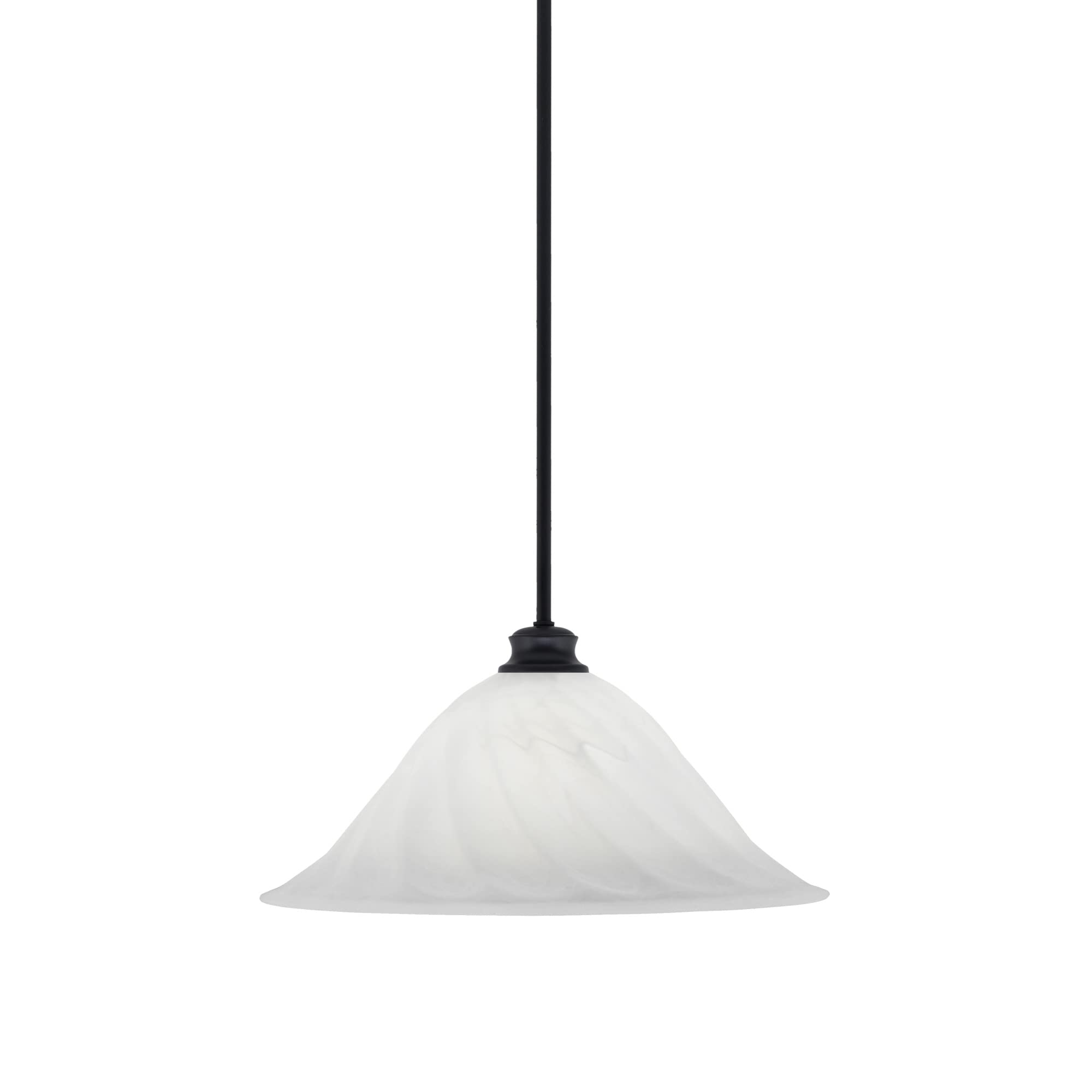 Toltec Lighting Stem Pendant with Hang Straight Swivel Shown in Matte Black Finish with 20&quot; White Alabaster Swirl Glass