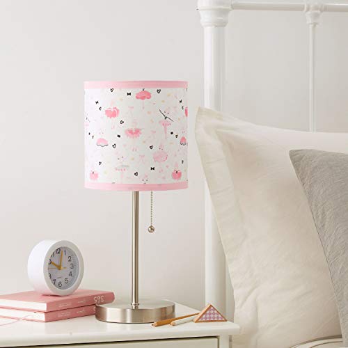 Heritage Kids Pink Ballerina Printed Linen Shade Stick Table Lamp - Metal Design