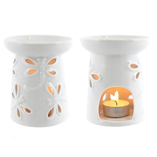 Jones Home And Gift Dragonfly Oil Burner-White Glazed, Ceramic Multi-Colour, 10 X 10 X 11 Cm