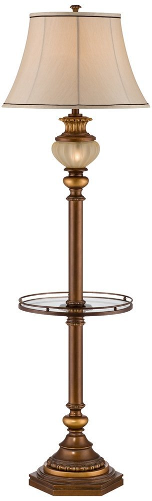 kathy ireland Floor Lamp with Nightlight, 65in Tall, Bronze Gold Metal, Pearl White Frosted Glass Shade, Model V2759