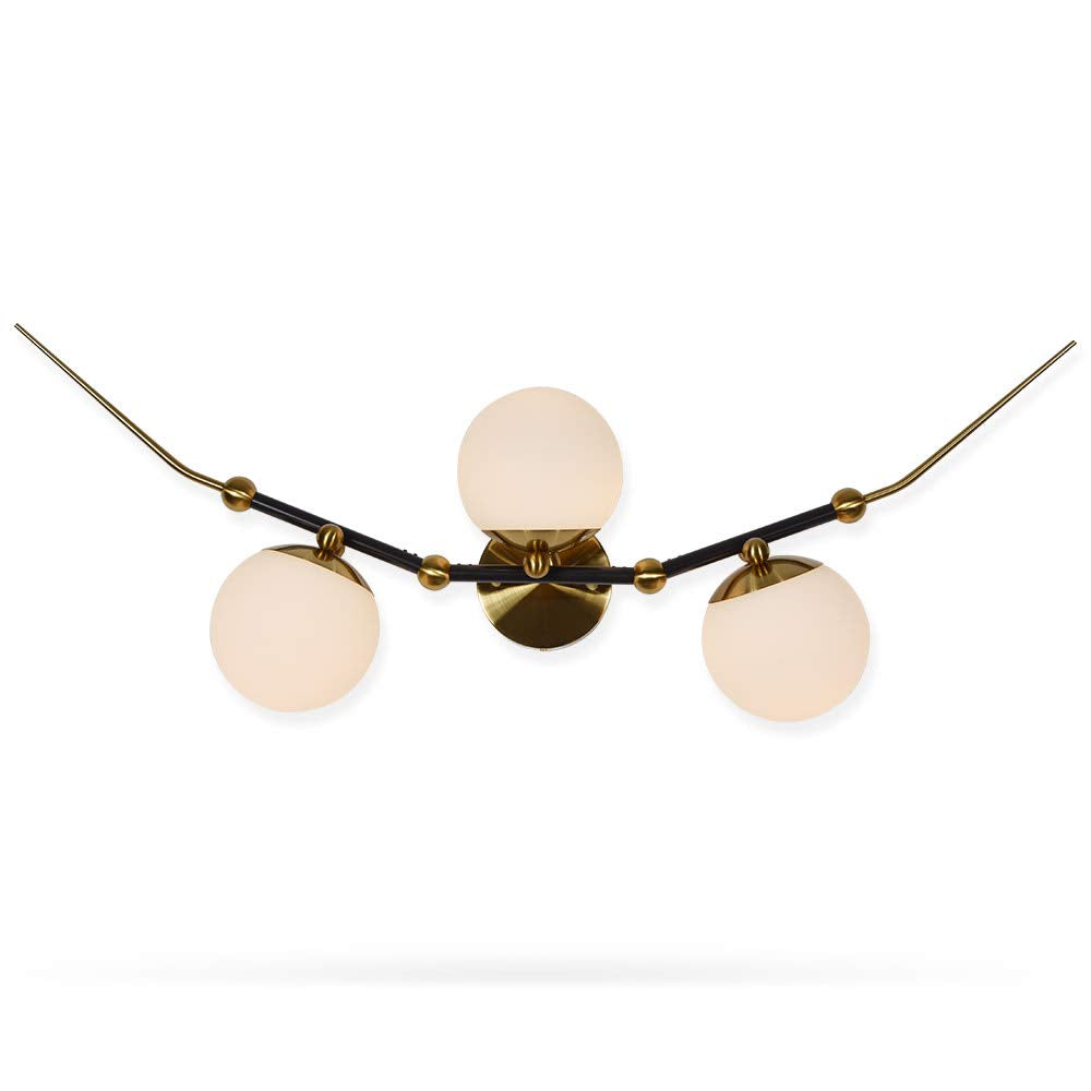 VONN Lighting Chianti Wall Sconce, Integrated LED, 39in, Antique Brass, Model VAW1123AB, 3 Glass Shades, White