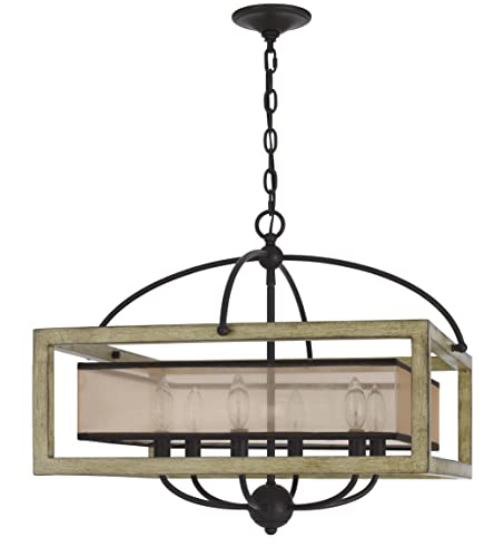 Cal Lighting FX-3781-6 Palencia Chandelier, Rubber Wood, Organza Shade, Distressed Oak