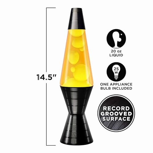 Lava Lamp - 14.5 Vinyl Record Grooved Base - The Original Motion Light - Yellow Wax And Orange Liquid - Item #2017