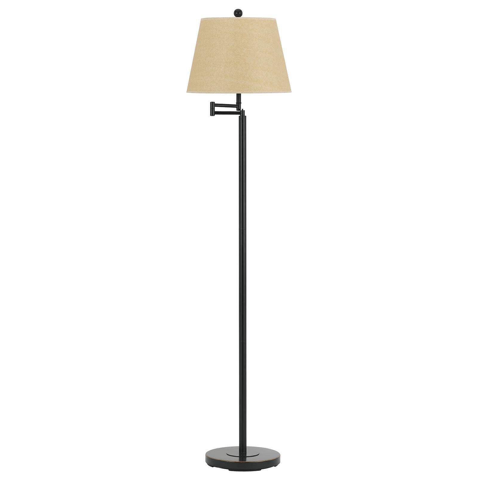 HomeRoots Bronze Swing Arm Floor Lamp with White Square Shade, 60 in. Metal Design