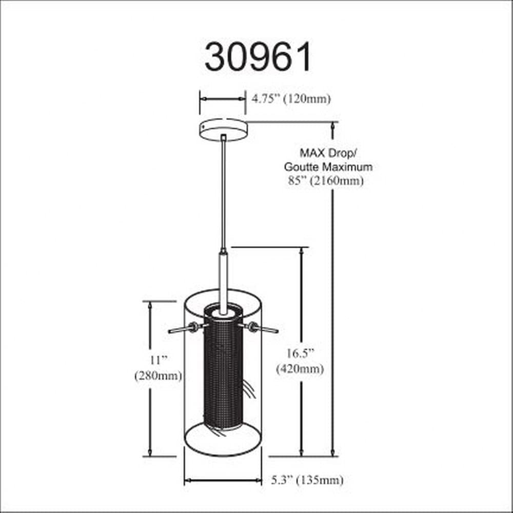 Dainolite 1Lt Metal And Glass Pendant