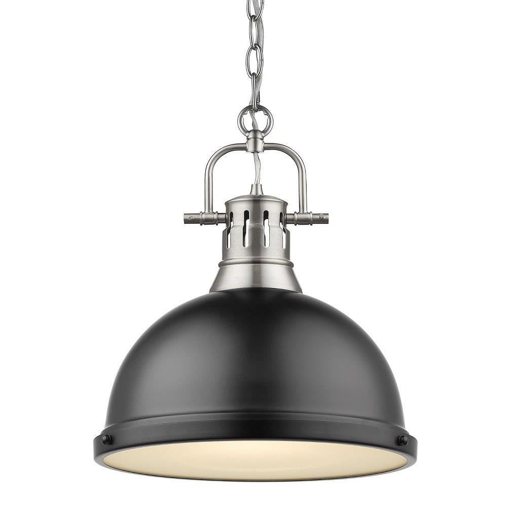 Golden Lighting Duncan Pendant Light, Alloy Steel, Large, Pewter with Matte Black Shade, Model 3602-L PW-BLK