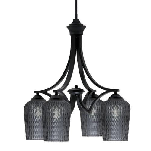 Toltec Lighting 568-Mb-4252 Zilo - 4 Light Downlight Chandelier-22 Inches Tall And 20 Inches Wide, Finish Color: Matte Black, Glass Color: Smoke Textured