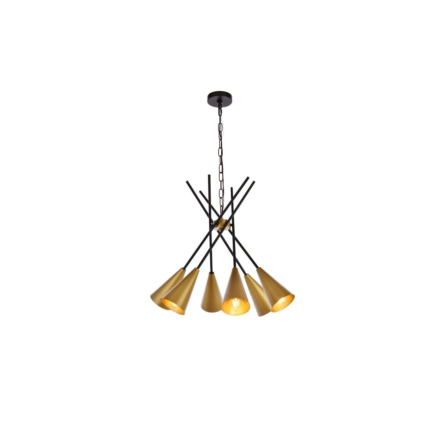 Living District Casen 6-Light Mid-Century Metal Pendant in Black and Brass