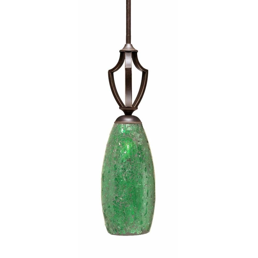 Toltec Lighting 561-DG-5067 Zilo 1 Light Mini Pendant with 5.Inch Green Fusion Glass, Dark Granite Finish