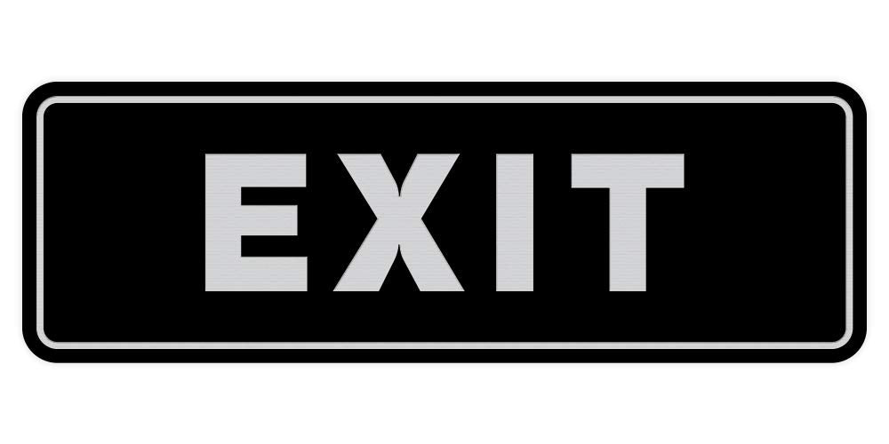 All Quality Standard Exit Wall or Door Sign | Durable Plastic and Easy Installation | Double-Sided Foam Adhesive Tape - Black/Si