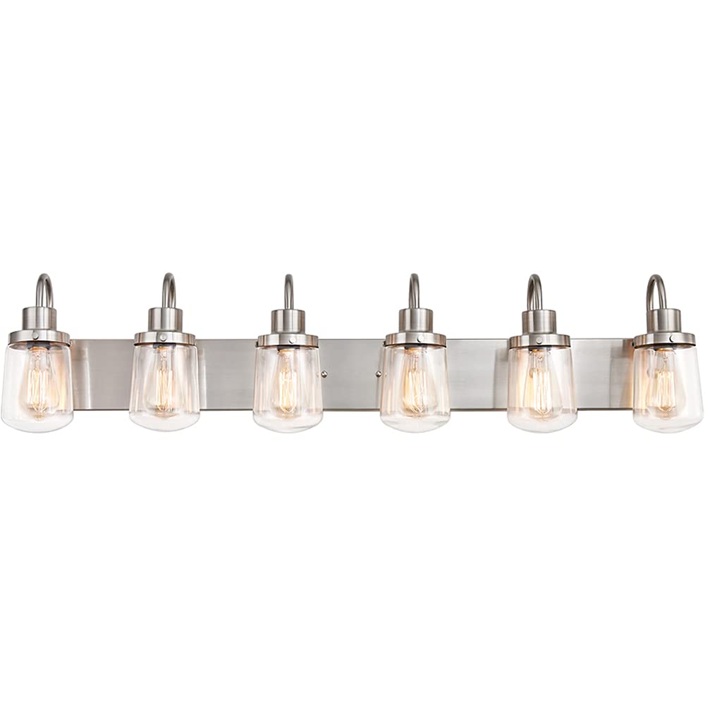Yaohong 6-Light Satin Nickel Bathroom Vanity Light Fixture With Clear Glass Shades