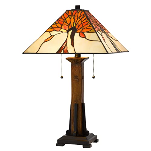 Cal Dark Bronze Resin Lamp with Square Tiffany Shade 23in Height Model BO-3010TB
