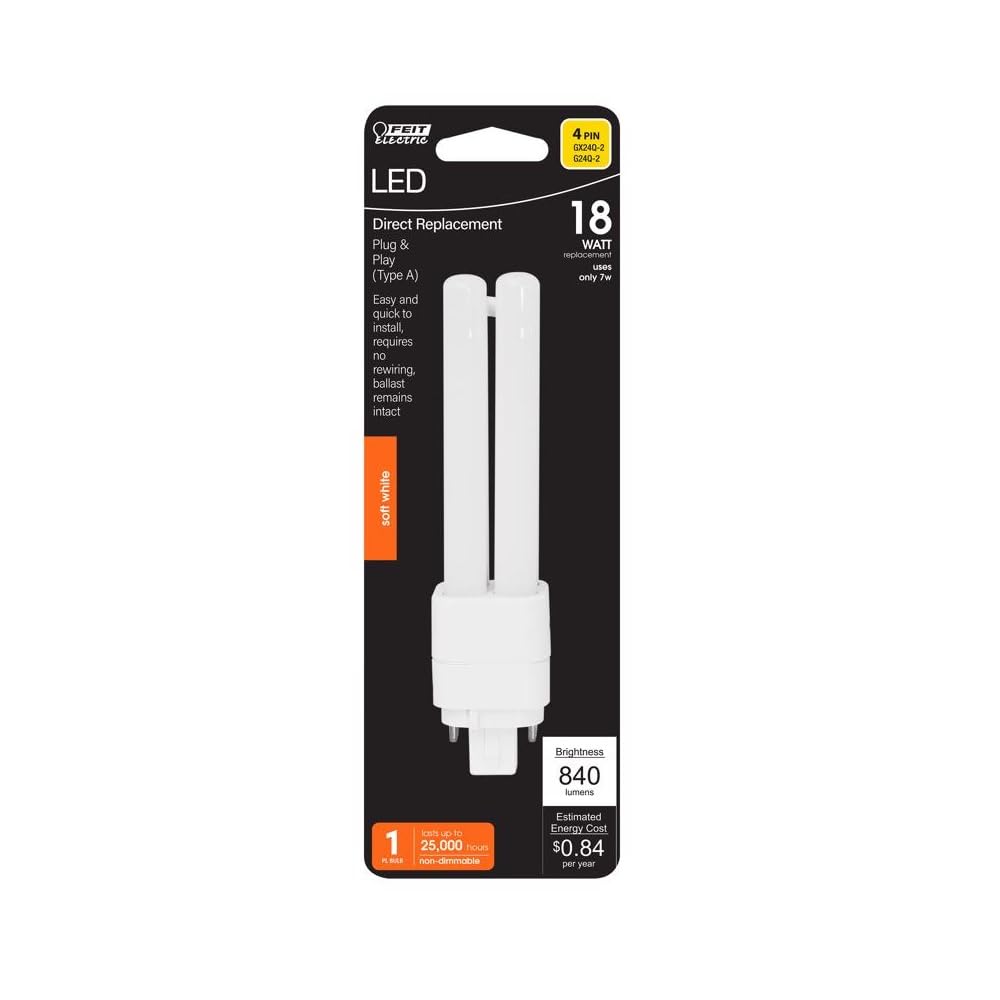 Feit Electric LED Light Bulb, 18W Equivalent, Soft White, GX24Q-1, One Size, Plastic